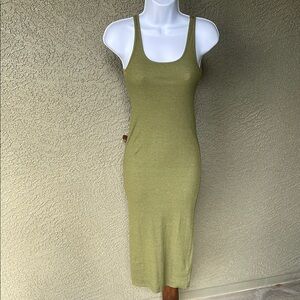 No.173 Divided Olive Green Ribbed Sleeveless Sheath Midi Dress Size XS